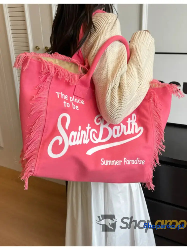 Fringe Letter Canvas Tote Bag