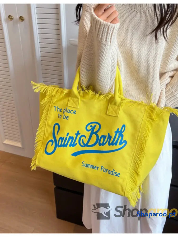 Fringe Letter Canvas Tote Bag