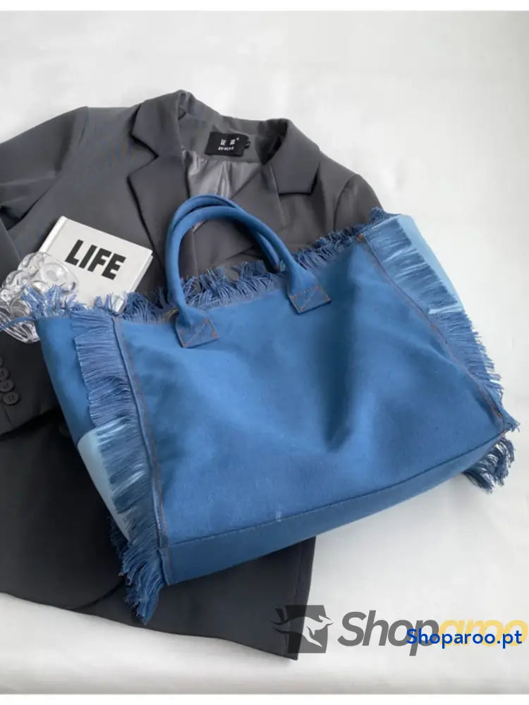 Fringe Letter Canvas Tote Bag