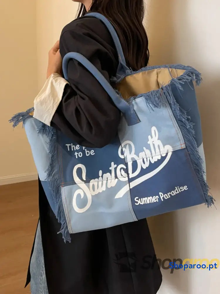 Fringe Letter Canvas Tote Bag