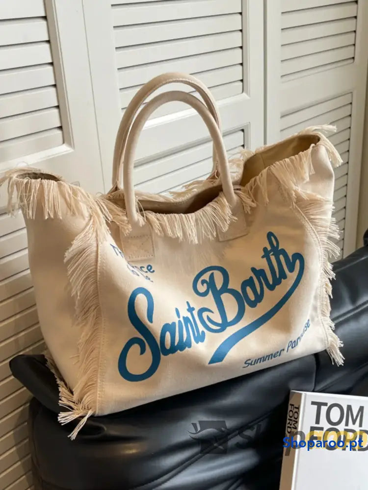 Fringe Letter Canvas Tote Bag