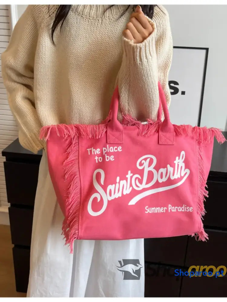 Fringe Letter Canvas Tote Bag