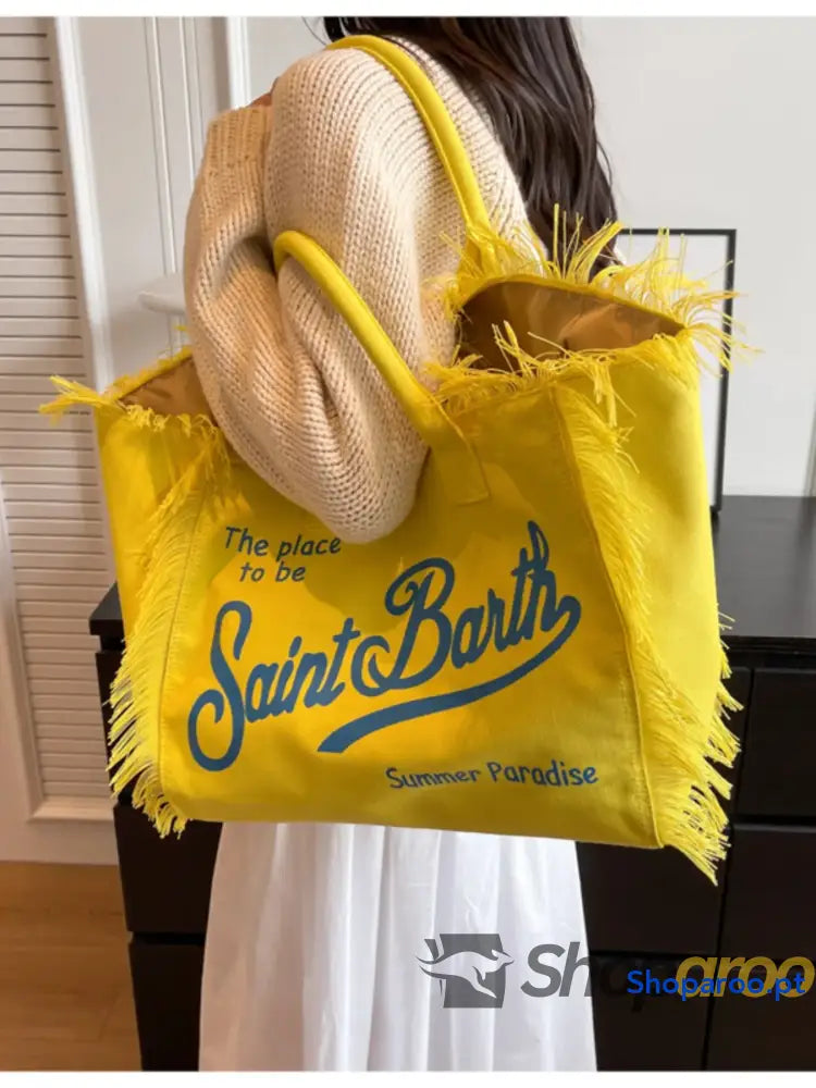 Fringe Letter Canvas Tote Bag