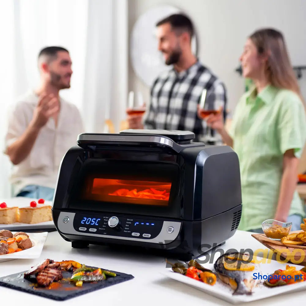 Fritadeira de Ar com Grill Acessórios e Livro Receitas InnovaGoods Fryinn 12 in 1 6000 Preto Aço 3400 W 6 L