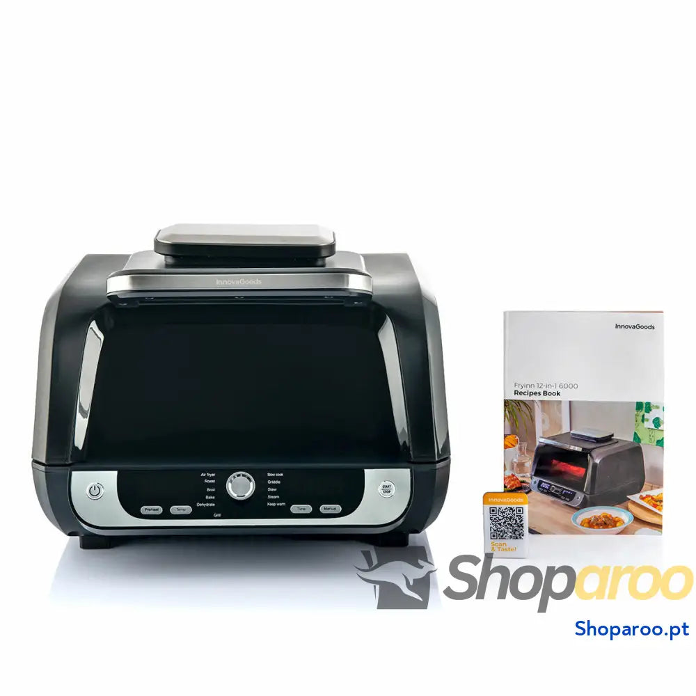 Fritadeira de Ar com Grill Acessórios e Livro Receitas InnovaGoods Fryinn 12 in 1 6000 Preto Aço 3400 W 6 L
