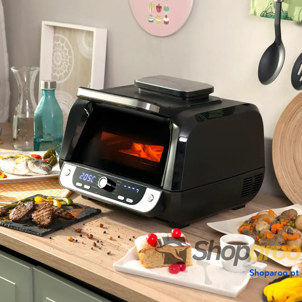 Fritadeira de Ar com Grill Acessórios e Livro Receitas InnovaGoods Fryinn 12 in 1 6000 Preto Aço 3400 W 6 L