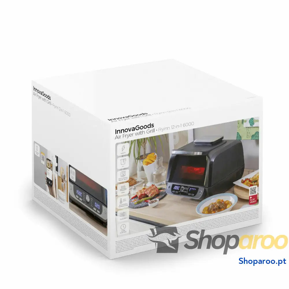 Fritadeira de Ar com Grill Acessórios e Livro Receitas InnovaGoods Fryinn 12 in 1 6000 Preto Aço 3400 W 6 L