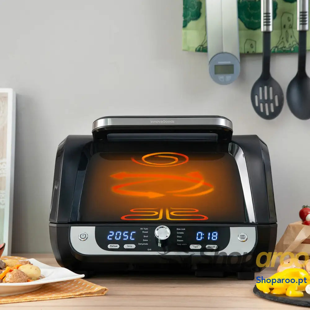Fritadeira de Ar com Grill Acessórios e Livro Receitas InnovaGoods Fryinn 12 in 1 6000 Preto Aço 3400 W 6 L