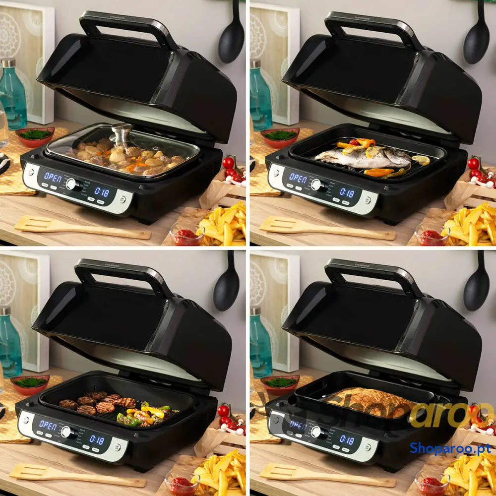 Fritadeira de Ar com Grill Acessórios e Livro Receitas InnovaGoods Fryinn 12 in 1 6000 Preto Aço 3400 W 6 L