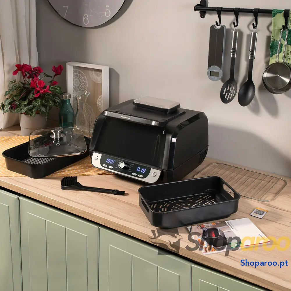 Fritadeira de Ar com Grill Acessórios e Livro Receitas InnovaGoods Fryinn 12 in 1 6000 Preto Aço 3400 W 6 L