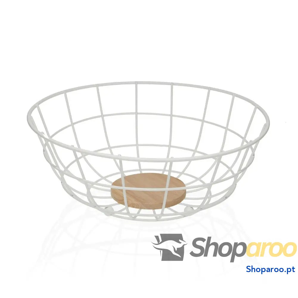 Fruteira Versa Branco 28 x 12 cm Madeira da borracha Aço Ferro