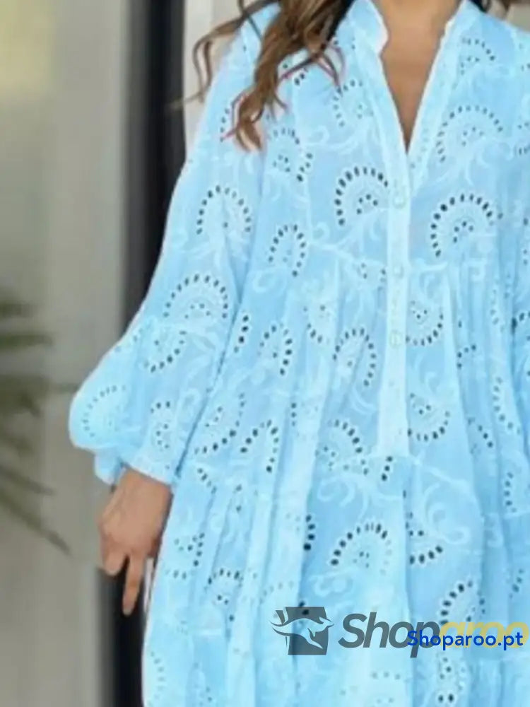 Full Size Eyelet Ruffled Hem Tiered Dress Plus
