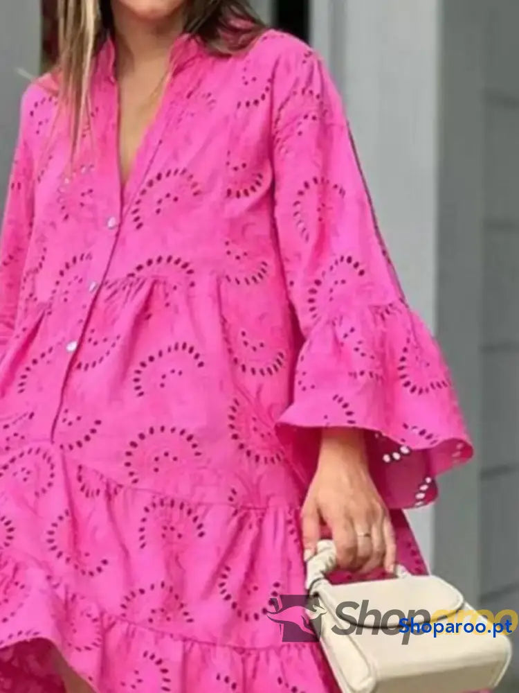 Full Size Eyelet Ruffled Hem Tiered Dress Plus