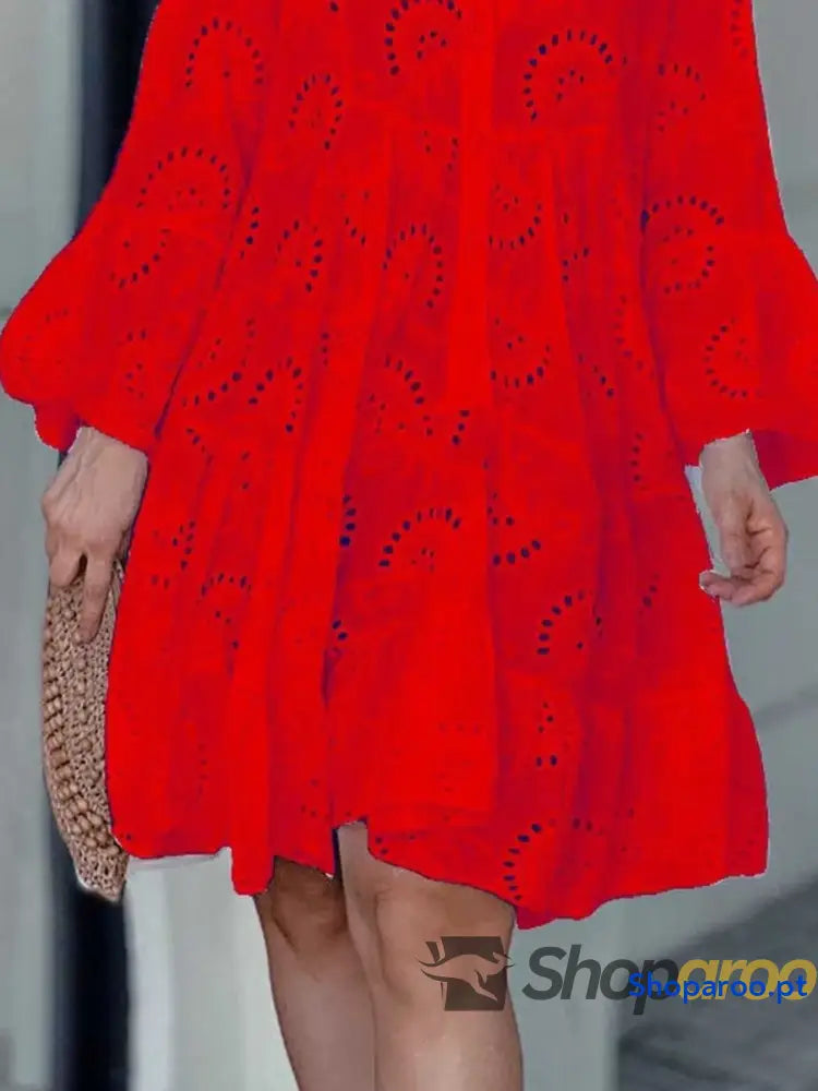 Full Size Eyelet Ruffled Hem Tiered Dress Plus