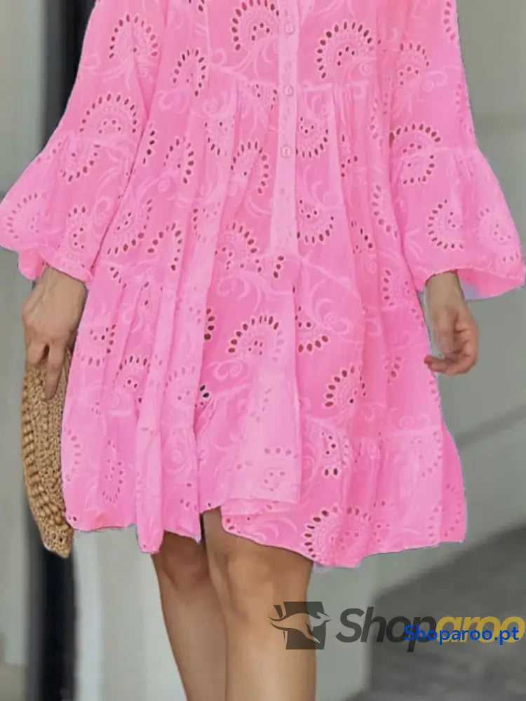 Full Size Eyelet Ruffled Hem Tiered Dress Plus