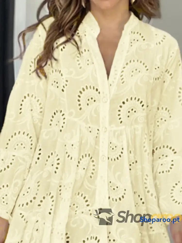 Full Size Eyelet Ruffled Hem Tiered Dress Plus