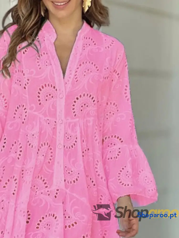 Full Size Eyelet Ruffled Hem Tiered Dress Plus