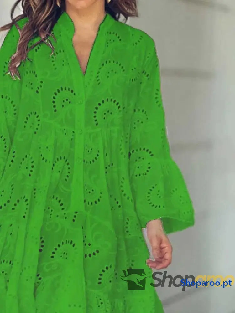 Full Size Eyelet Ruffled Hem Tiered Dress Plus