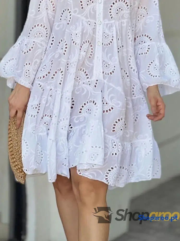 Full Size Eyelet Ruffled Hem Tiered Dress Plus