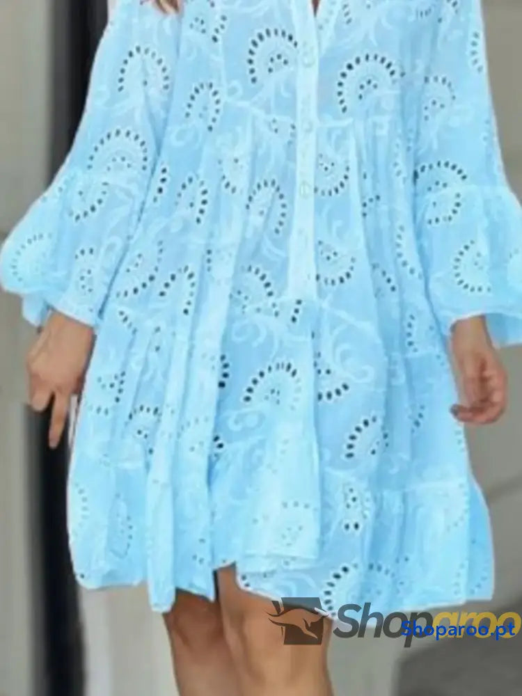 Full Size Eyelet Ruffled Hem Tiered Dress Plus