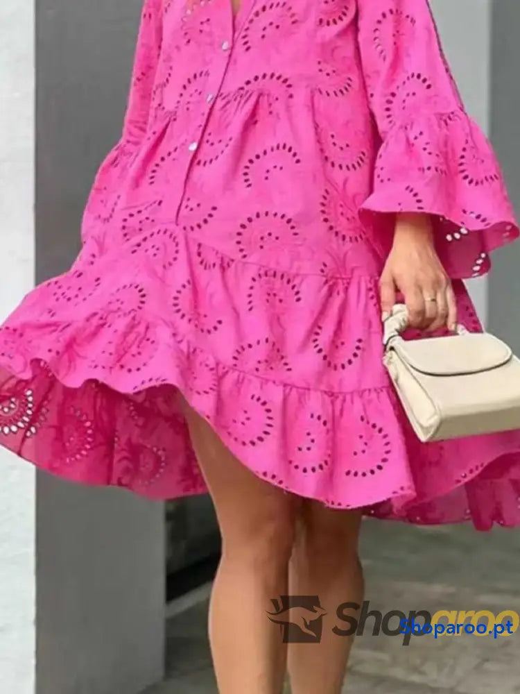 Full Size Eyelet Ruffled Hem Tiered Dress Plus