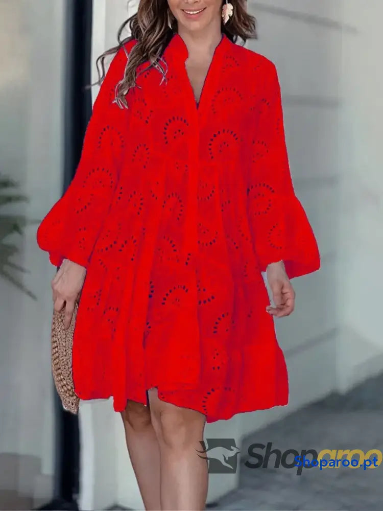 Full Size Eyelet Ruffled Hem Tiered Dress Plus