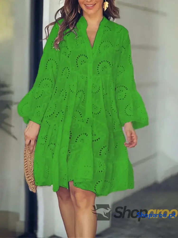 Full Size Eyelet Ruffled Hem Tiered Dress Plus