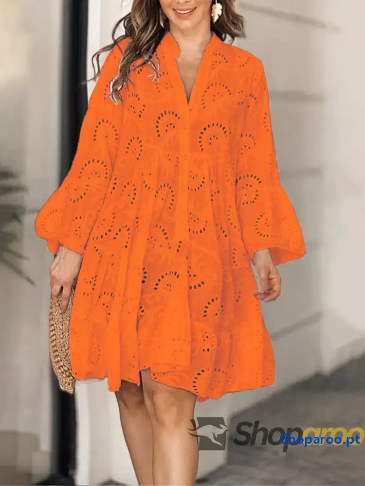 Full Size Eyelet Ruffled Hem Tiered Dress Plus