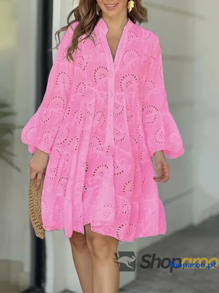 Full Size Eyelet Ruffled Hem Tiered Dress Plus