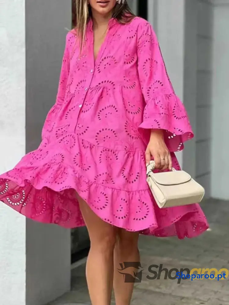 Full Size Eyelet Ruffled Hem Tiered Dress Plus