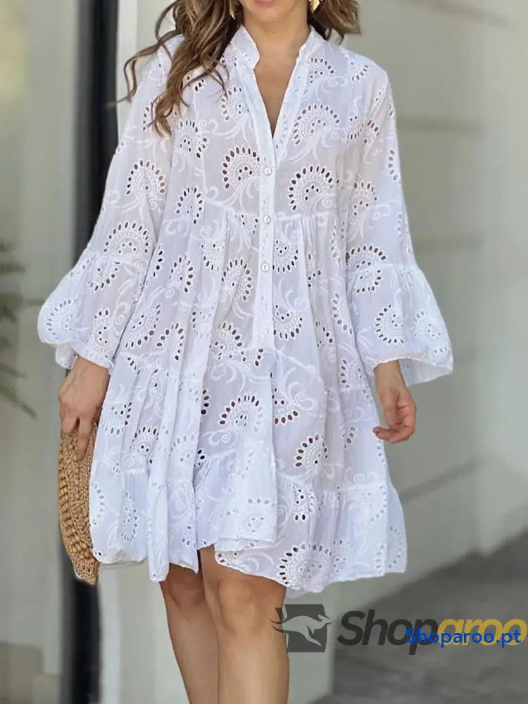 Full Size Eyelet Ruffled Hem Tiered Dress Plus