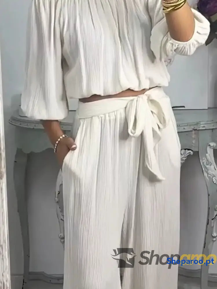 Full Size Off-Shoulder Top and Pants Set Plus
