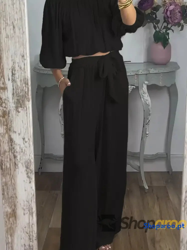 Full Size Off-Shoulder Top and Pants Set Plus