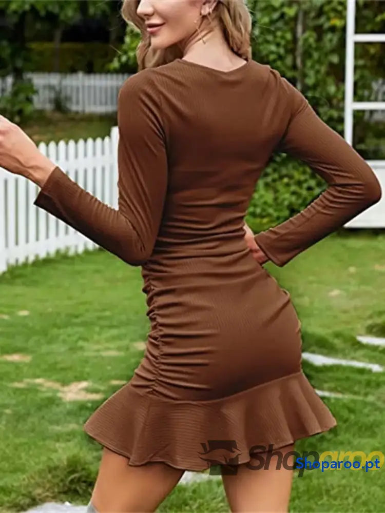 Full Size Ruffled Hem Round Neck Long Sleeve Dress Plus