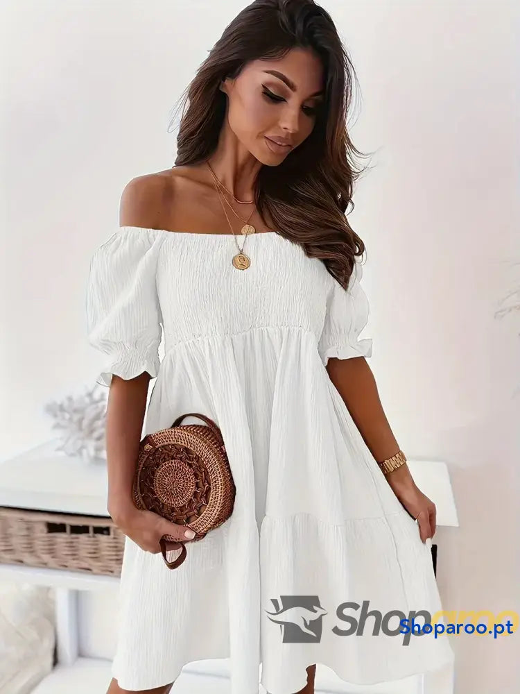 Full Size Ruffled Off-Shoulder Short Sleeve Dress