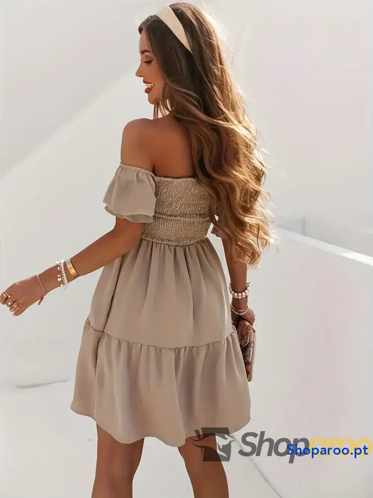 Full Size Ruffled Off-Shoulder Short Sleeve Dress