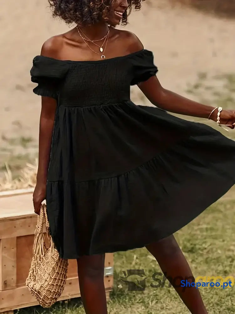 Full Size Ruffled Off-Shoulder Short Sleeve Dress