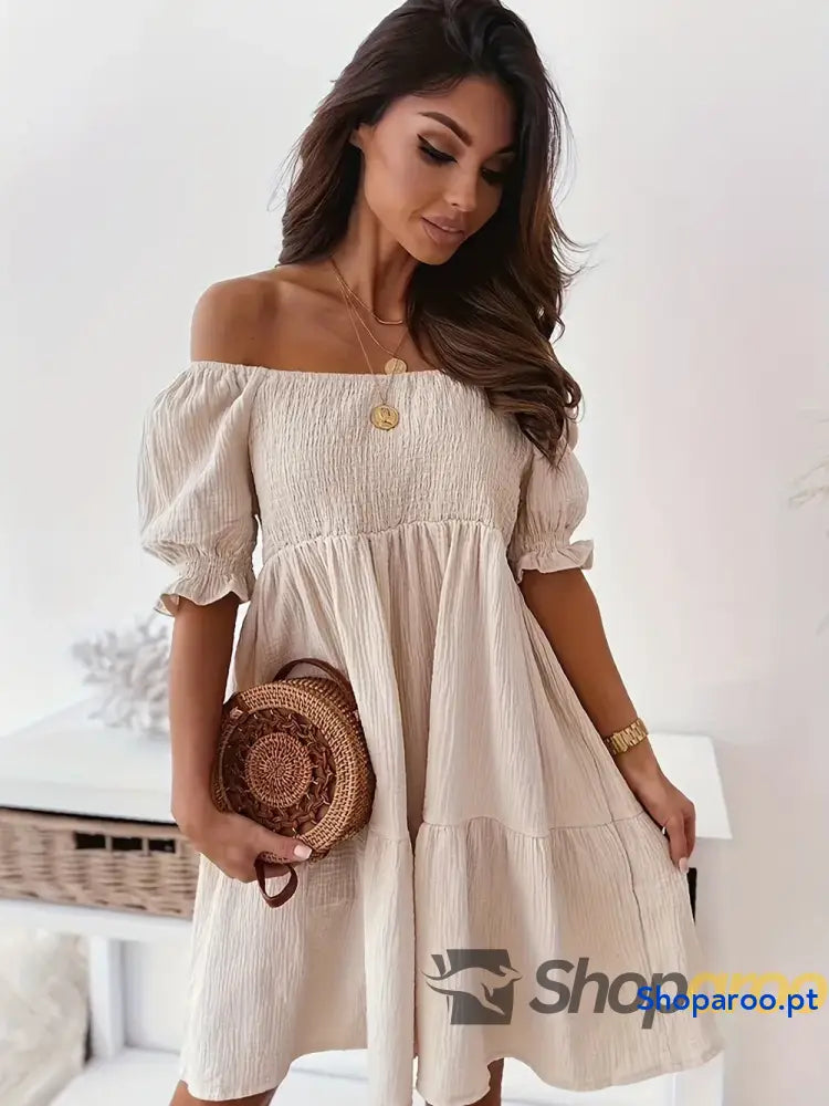 Full Size Ruffled Off-Shoulder Short Sleeve Dress