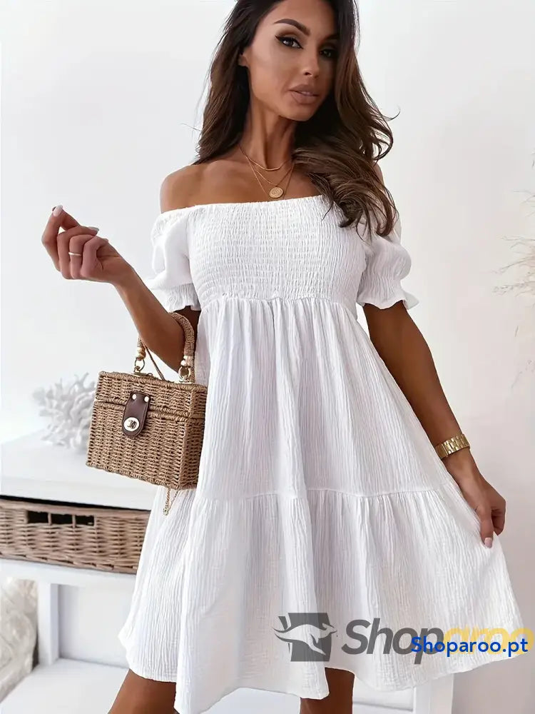 Full Size Ruffled Off-Shoulder Short Sleeve Dress