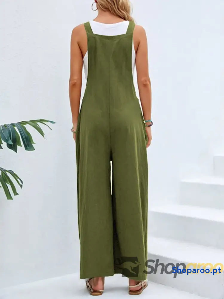 Full Size Square Neck Wide Strap Overalls