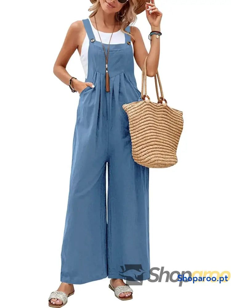 Full Size Square Neck Wide Strap Overalls