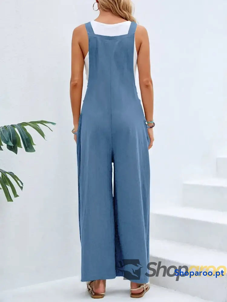 Full Size Square Neck Wide Strap Overalls