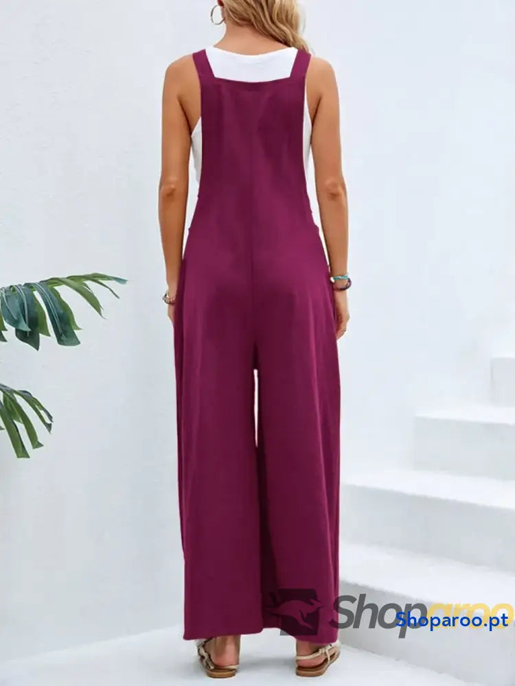 Full Size Square Neck Wide Strap Overalls