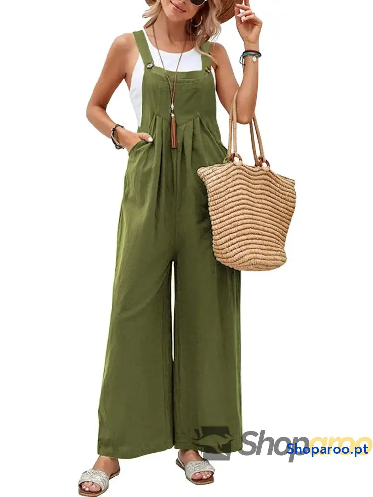 Full Size Square Neck Wide Strap Overalls