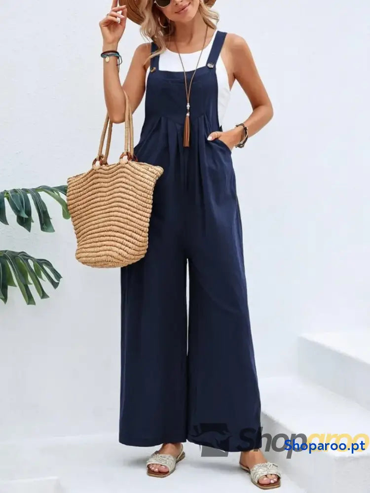Full Size Square Neck Wide Strap Overalls