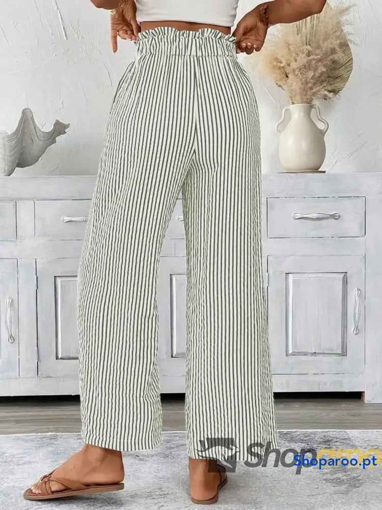 Full Size Striped Wide Leg Paper Bag Pants Plus