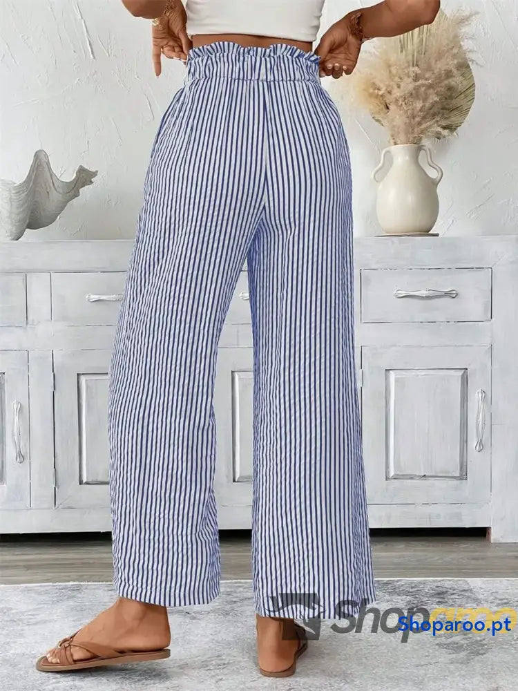 Full Size Striped Wide Leg Paper Bag Pants Plus