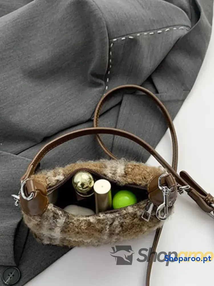 Fuzzy Polyester Mini Handbag with Zipper