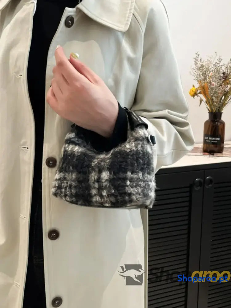 Fuzzy Polyester Mini Handbag with Zipper