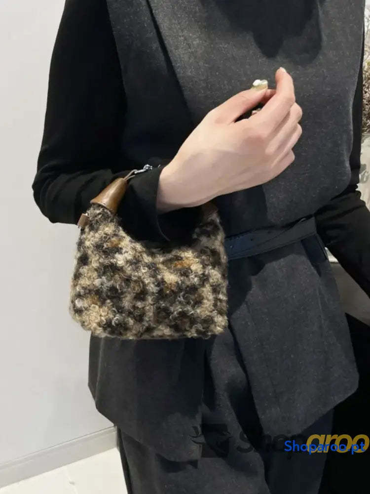 Fuzzy Polyester Mini Handbag with Zipper